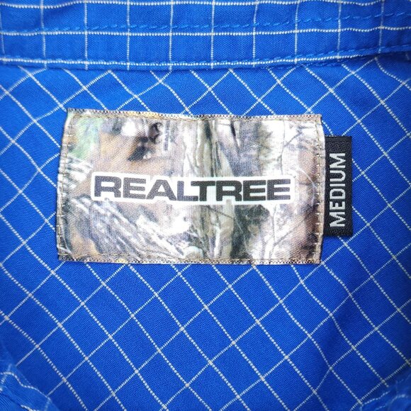 Realtree Mens M Short Sleeve Button Up Shirt Blue Plaid Lightweight Breathable - Picture 4 of 11
